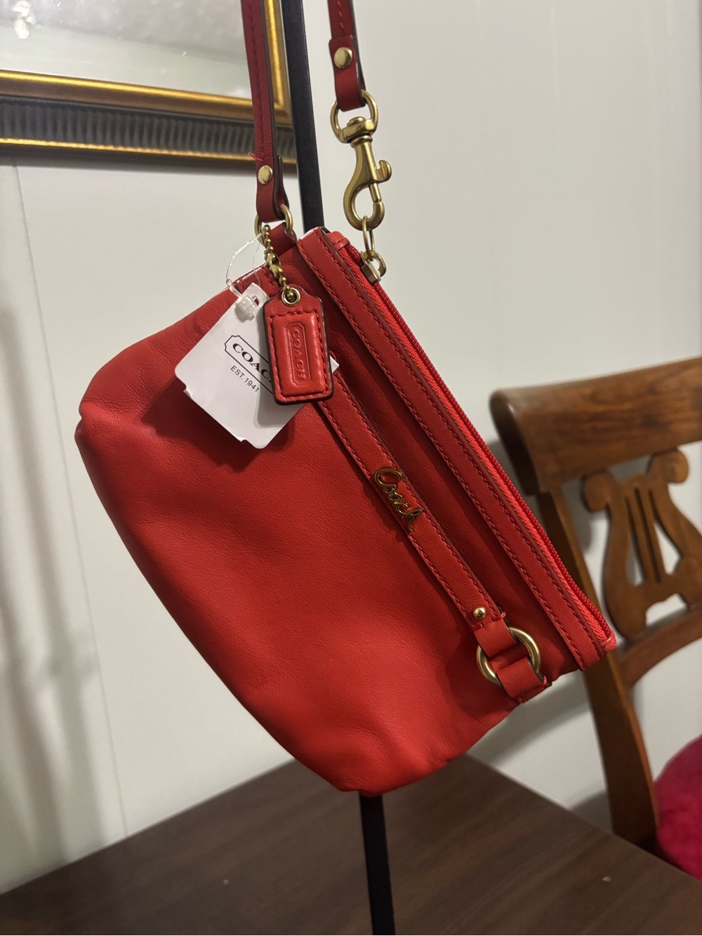 Coach Red Leather Crossbody wristlet with Gold Hardware nwt